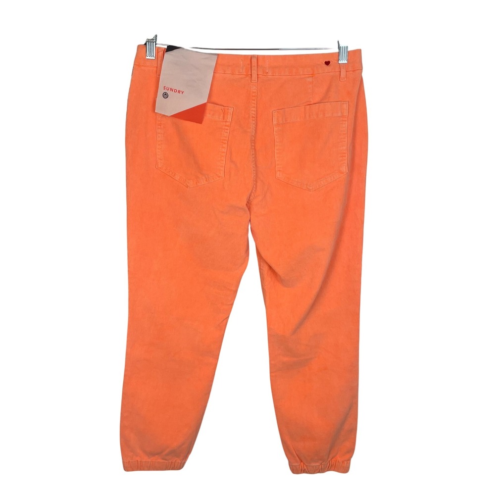 SUNDRY Neon Orange Rainbow Stripe  Festival Ankle Zip Corduroy Jogger Size 30 - Picture 2 of 13